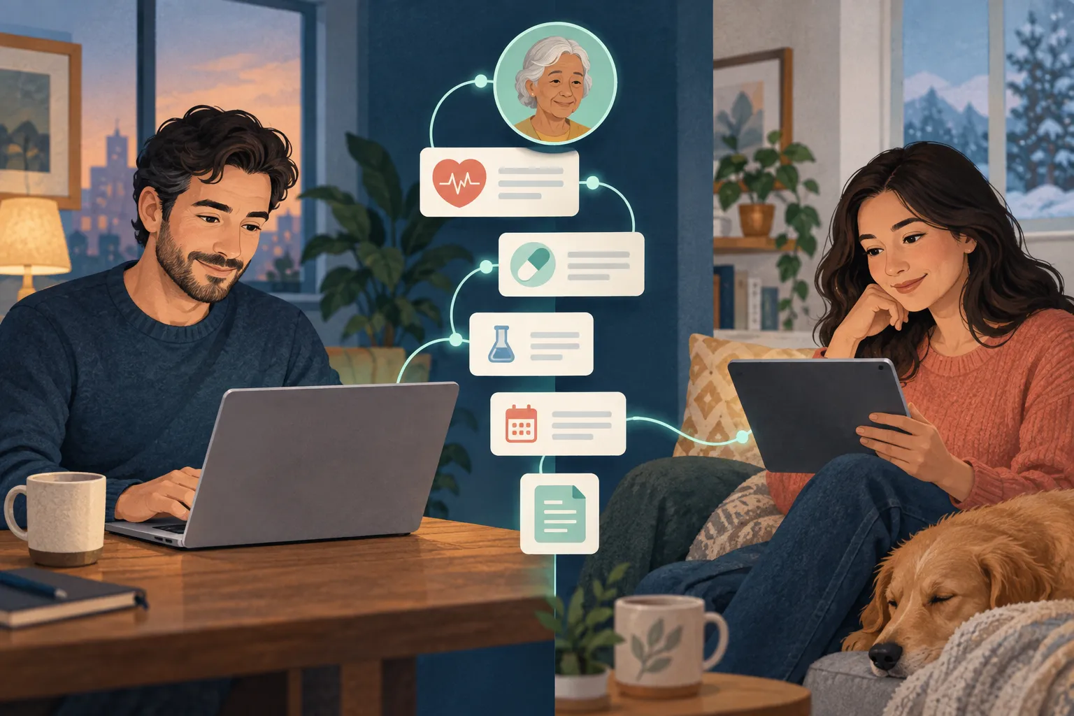 Family caregivers coordinating through a shared health record timeline